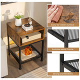 Tangkula Square End Table, 16” Wood Top Sofa Side Table with Metal Frame, Storage Cube & Mesh Shelf