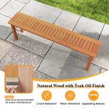 Tangkula Outdoor Wood Bench, 59” Long Patio Dining Bench, Backless Wooden Bench with Teak Oil Finish & Slat Seat