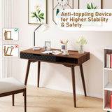 Tangkula Mid-Century Modern Computer Desk with Drawer and Open Compartment