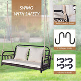 Tangkula Outdoor Wicker Porch Swing, 2-Person Hanging Seat with Seat & Back Cushions