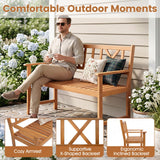 Tangkula 2-Person Acacia Wood Outdoor Bench W/X-Shaped Backrest