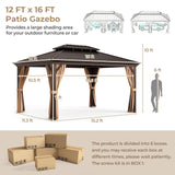 Tangkula 12x16 Ft Hardtop Gazebo, Double-Roof Patio Gazebo with Galvanized Steel Roof, Permanent Pavilion Gazebo