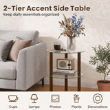 Tangkula 2-Tier Round End Table with Clear Tempered Glass Top and Shelf