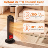Tangkula 24” 1500W PTC Ceramic Tower Space Heater with 7-Color Flame | Adjustable Thermostat