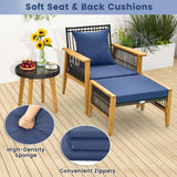 Tangkula 5 Piece Patio Furniture Set, Patiojoy Wicker Chair Set with Coffee Table & 2 Ottomans (Navy)
