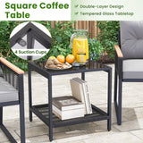 Tangkula 3 Piece Outdoor Conversation Set, Rattan Armchairs with 2-Layer Side Table
