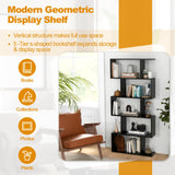 Tangkula 5-Tier Geometric Bookshelf S Shaped Bookcase w/Anti-Toppling Device