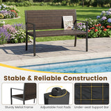 Tangkula Wicker Outdoor Bench with Soft Sponge Seat