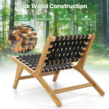Tangkula Teak Wooden Chair, Mid Century Modern Accent Chair with Woven Webbing Seat & Backrest