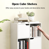 Tangkula 6-Cube Bookcase, Toys Storage Bookshelf w/3 Doors & 3 Open Cubes (White, 6-Cube)