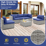 Outdoor Wicker Furniture Set with Tempered Glass Coffee Table, Comfy Seat & Back Cushions