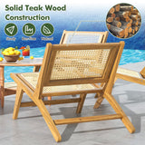 Tangkula Teak Wooden Chair, Mid Century Modern Accent Chair with Handwoven Rattan Seat & Backrest for Living Room Bedroom Office Indoor