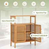 Tangkula Bamboo Floor Cabinet, Freestanding Bathroom Storage Cabinet with Double Slatted Doors