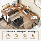 Tangkula L-Shaped Office Desk, L Shaped Corner Desk with Power Outlets, USB Ports