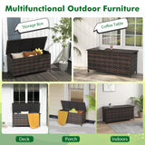 Tangkula Tightly-Woven Rattan Deck Box, Patiojoy Storage Cabinet Container with Polyester Liner, 85 Gallon Indoor Outdoor Storage Bo