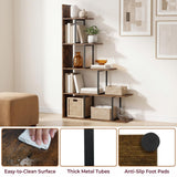 Tangkula 5 Tier Stepped Bookshelf | 62"H Wooden Industrial Room Divider Shelf (1/2)