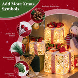 Tangkula Set of 3 Lighted Box Pre-lit Present Boxes with 100 Warm White Lights
