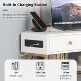 Tangkula Corner Desk with 2 Drawers & Built-in Charging Station, 90 Degrees Triangle Corner Computer Desk