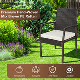 Tangkula Patio Wicker Dining Chair Set of 2, Outdoor PE Rattan Armchairs with Removable Cushion