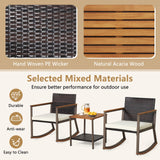 Tangkula 3 Pieces Rocking Bistro Set, Outdoor Rocker Chair with Coffee Table & Cushions