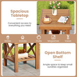 Tangkula Outdoor Side Table with Slatted Tabletop & Storage Shelf