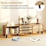 Mid Century Modern TV Stand for 80 Inch TVs with Sliding Door Cabinets and Storage Shelves