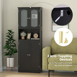 Tangkula 64.5" Tall Bathroom Storage Cabinet, Freestanding Linen Cabinet with Frost Glass Doors and Shelves