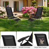 Tangkula Folding Patio Chairs, Set of 2 Outdoor Dining Chairs & Ottomans, Lawn Chairs with 7-Level Adjustable Backrest