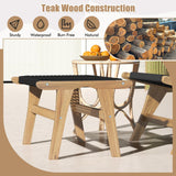 Tangkula Teak Ottoman Footstool, Natural Teak Wood Foot Rest with Handwoven Cordage