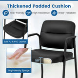 Tangkula Waiting Room Guest Chairs, Upholstered PU Leather Conference Room Chairs with Integrated Armrests, Black