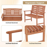 Tangkula Patio Wood Bench with Inclined Backrest