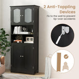 Tangkula 58.5" Tall Bathroom Storage Cabinet, Freestanding Linen Cabinet with Frost Glass Doors and Shelves