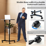 Tangkula Mobile Lectern Podium, Height-Adjustable Rolling Laptop cart with Tilting Top, Storage Tray & Cup Holder