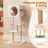 Tangkula 40 Inches Minimalist Wood Cat Tower with Rubber Wood Posts