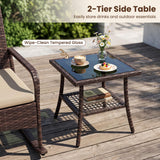Tangkula 3-Piece Outdoor Wicker Rocking Bistro Set w/ 2-Tier Coffee Table