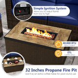 Tangkula 4 Pieces Patio Furniture Set with 32” Fire Pit Table and Propane Tank Cover