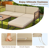 Tangkula 5 Piece Patio Furniture Set, Acacia Wood Sectional Set with Heavy-Duty Metal Frame, Comfy Seat & Back Cushions