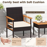 Tangkula 3 Piece Outdoor Wicker Conversation Furniture Set