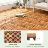 Tangkula 27 PCS Acacia Wood Interlocking Patio Deck Tiles, 12" x 12" Water-Resistant Indoor Outdoor Flooring
