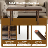 Tangkula Wood Coffee Table, Farmhouse Acacia Wood Cocktail Table with Slatted Tabletop for Living Room