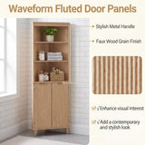 Tangkula 68" Tall 6-Tier Bathroom Corner Cabinet with Fluted Doors