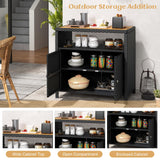 Tangkula Rattan Storage Cabinet, Outdoor Patiojoy Buffet Cabinet with Acacia Wood Countertop