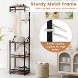 Tangkula Freestanding Coat Rack with 4 Storage Shelves and 6 Hooks