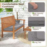 Tangkula 4 Piece Patio Wood Furniture Set, Acacia Wood Sofa Set w/Loveseat, 2 Chairs & Coffee Table