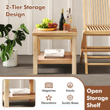 Tangkula Teak Wood Side Table with Storage