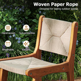Tangkula Outdoor Woven Paper Rope Patio Teak Wood Armless Barstool