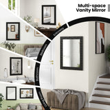 Tangkula Wood Framed Wall Mounted Mirror, 31.5" x 23.5" Rubber Wood Modern Mirror for Wall