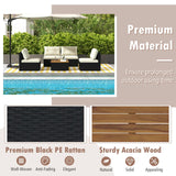 Tangkula 5 Piece Rattan Sofa Set, Patiojoy Outdoor Wicker Furniture Set with Seat & Back Cushions