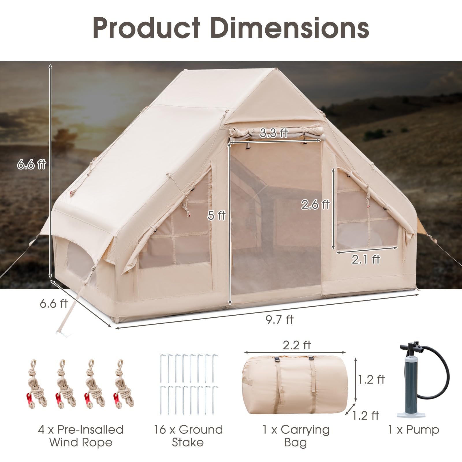 blow up tent reviews Tangkula Inflatable Camping Tent with Pump, 4-6 People Outdoor Blow Up Cabin Tent with 7 Mesh Windows