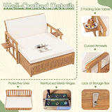 Tangkula Acacia Wood Patio Daybed with 4-Level Adjustable Backrest